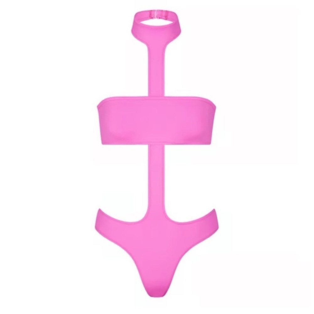 NWT SKIMS Recycle Swim Cutout Halter Monokini Size 3X in Taffy/Pink 6/7B-9/10B